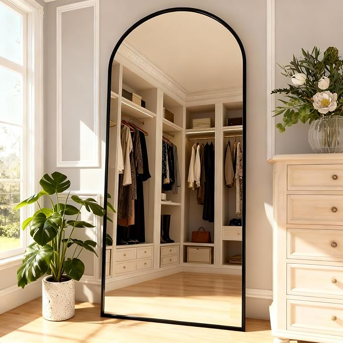 Arched Full Length Mirror,67" L x 30" W Floor Mirror, Aluminum Alloy Frame, Shatterproof Glass - Free Standing, Leaning or Wall Mounted for Bedroom, Living Room, Entryway, Modern Home (Black)