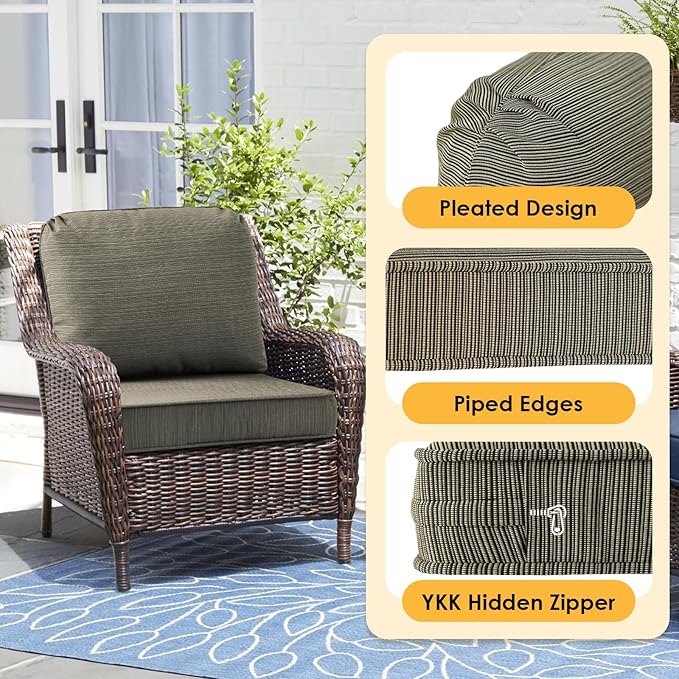 Outdoor Cushions for Patio Furniture Set of 2, 24"x24" Water Repellent Chair Cushions Removable Seat Bottom & Back Cushion Covers for Chair, Sofa, Couch, Dark Black Tan Stripe