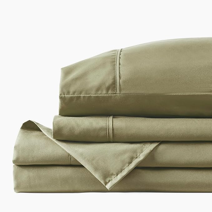 PeachSkinSheets Sage Green Sheet Set - 1500tc Level of Softness - Extra Soft Cooling Sheets for Hot Sleepers and Night Sweats - California King Size