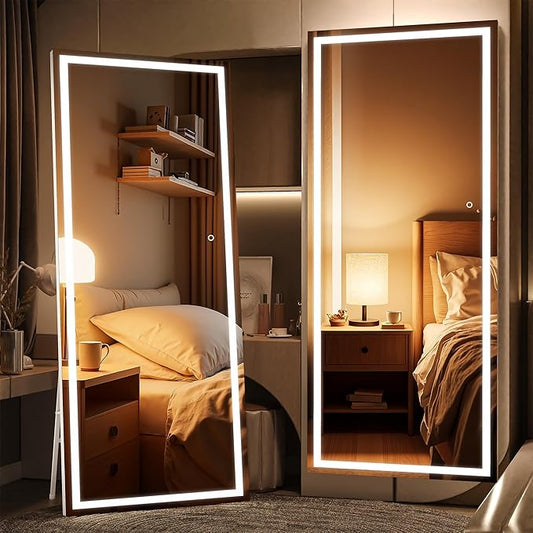 Full Length Mirror with Lights, 79" x 32" Large LED Lighted Floor Standing Body Mirror, Dimmable & 3 Color Lighting for Bedroom, Cloakroom, Dressing Room, Leaning & Hanging, Square Black