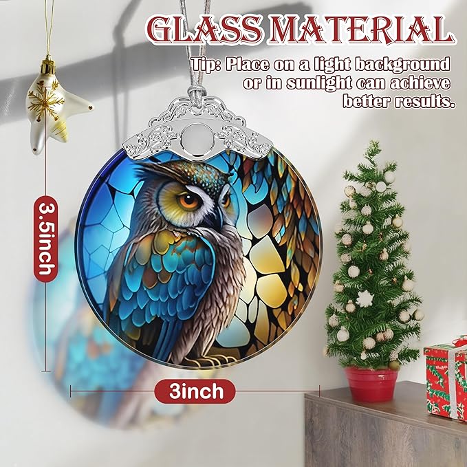 Sharp-Witted Owl Stained Glass Hanging Ornament - Christmas Tree Decoration Idea