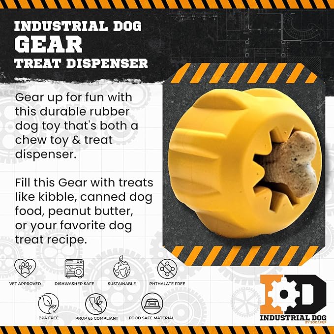 SodaPup Industrial Dog Gear – Durable Dog Treat Dispenser & Chew Toy Made in USA from Non-Toxic, Pet-Safe, Food Safe Natural Rubber for Mental Stimulation, Problem Chewing, Calming Nerves & More