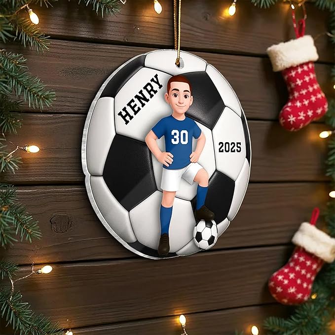 NAZENTI Personalized Soccer Ball Christmas Ornament, Custom Family Girl, Boy Soccer Player Ornament with Name & Number, Soccer Keepsake Men Player Christmas Tree Decoration, Xmas Gifts