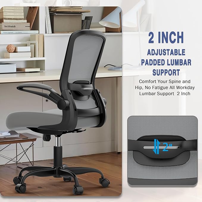 Mimoglad Office Chair, Ergonomic Desk Chair with Adjustable Lumbar Support, High Back Mesh Computer Chair with Flip-up Armrests-BIFMA Passed Task Chairs, Executive Chair for Home Office