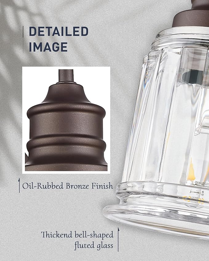 Sconce Wall Lighting, HWH 1-Light Wall Sconce Modern Indoor Wall Light Fixtures, Single Bathroom Vanity Light with Bell-Shaped Fluted Clear Glass, Oil-Rubbed Bronze Finish, 5HZG106B ORB