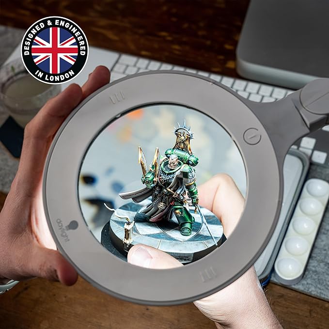 Omega 5 - Premium LED Magnifying Lamp with Interchangeable Glass Lenses, Adjustable Arm, and Dimmer Switch for Professionals in Health & Beauty, Model Making, and Low Vision Applications