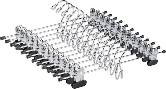 Amber Home 12 Pack Heavy Duty Add on Metal Pants Skirt Hangers, Stackable Add-on Metal Clothes Hangers with 2-Adjustable Clips, Cascading Clip Hangers Space Saving for Jeans, Slacks