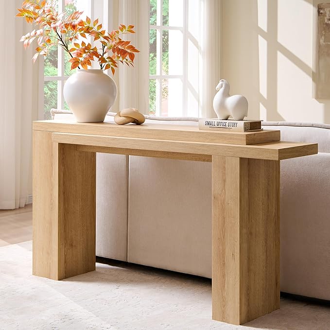OKD 63 Inch Modern Entryway Console Table, Solid Geometry Accent Sofa Table Behind The Couch, Narrow Console Table for Entryway, Hallway, Living Room, Foyer, Natural Oak