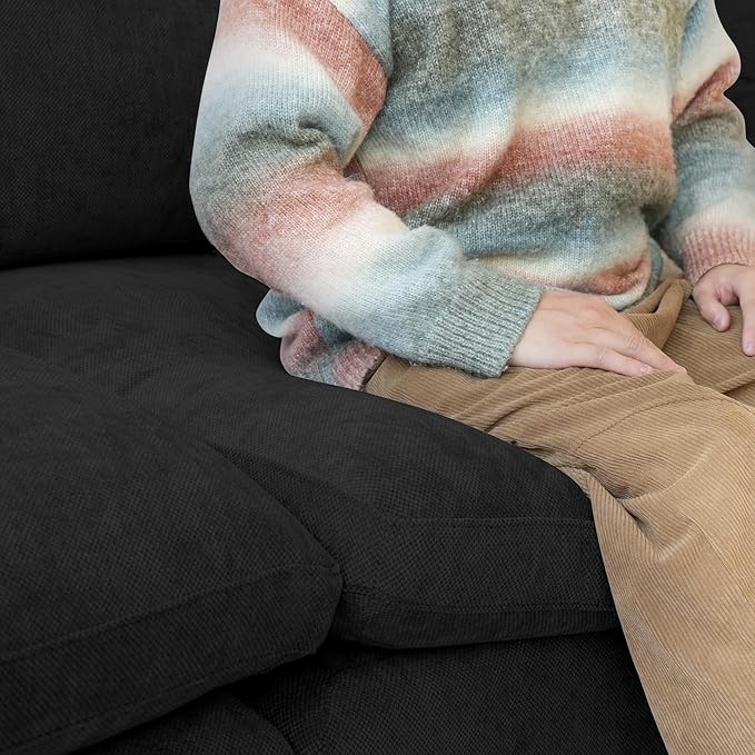 WJShome 83" Cloud Couch Sectional for Living Room, Down Filled Modular Sectional Sofa,Love Seat Sofas,Convertible Couch, Sofa Covers Washable&Replaceable,Black