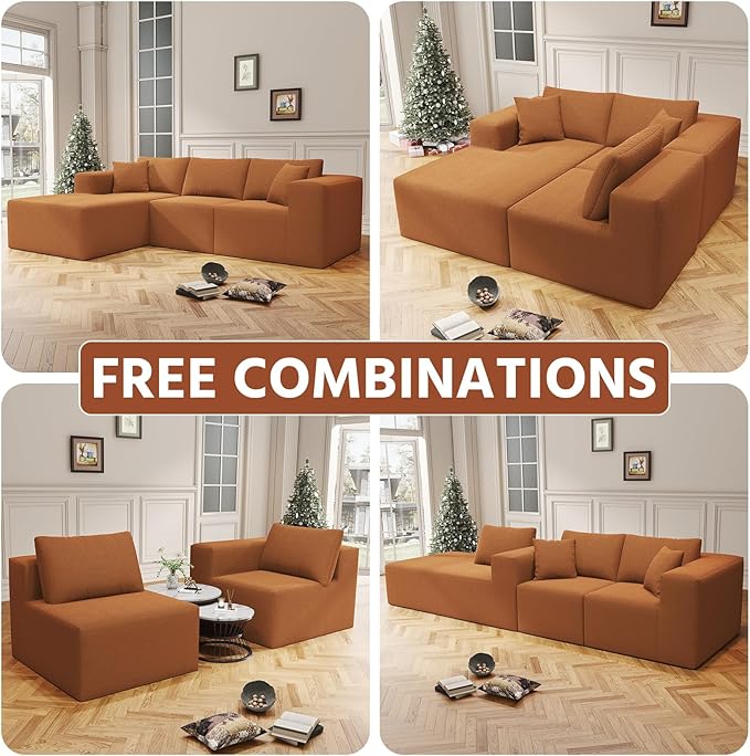 108" Cloud Sectional Couch with L-Shape Chaise,4 Seat Modern Modular Sofa with Deep Seat,Upholstered Couches for Living Room Bedroom, Boneless Couch