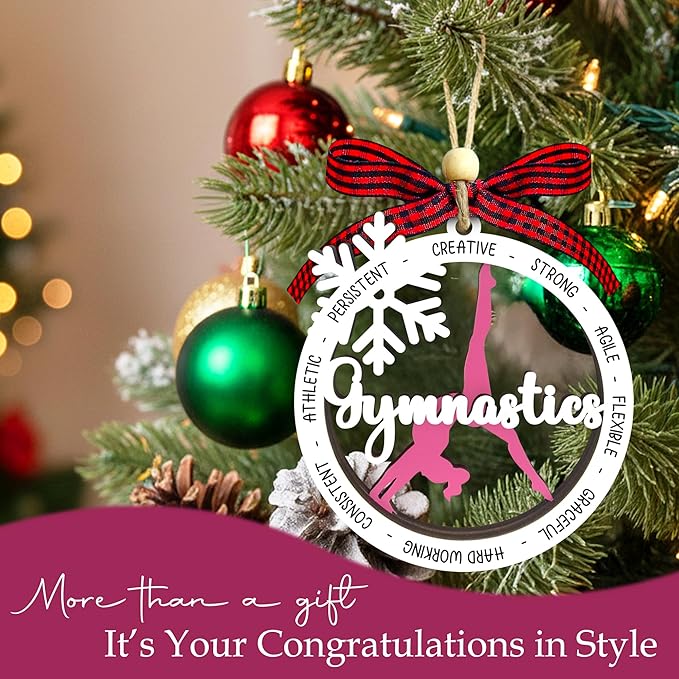 Gymnastics Christmas Ornament 2025-2 Layer Wooden Gymnastic Ornaments for Christmas Tree - Gymnastics Ornament for Girl - Gymnast Gifts for Girls, Athletes - Gymnast Wood Hanging Decor Ornaments