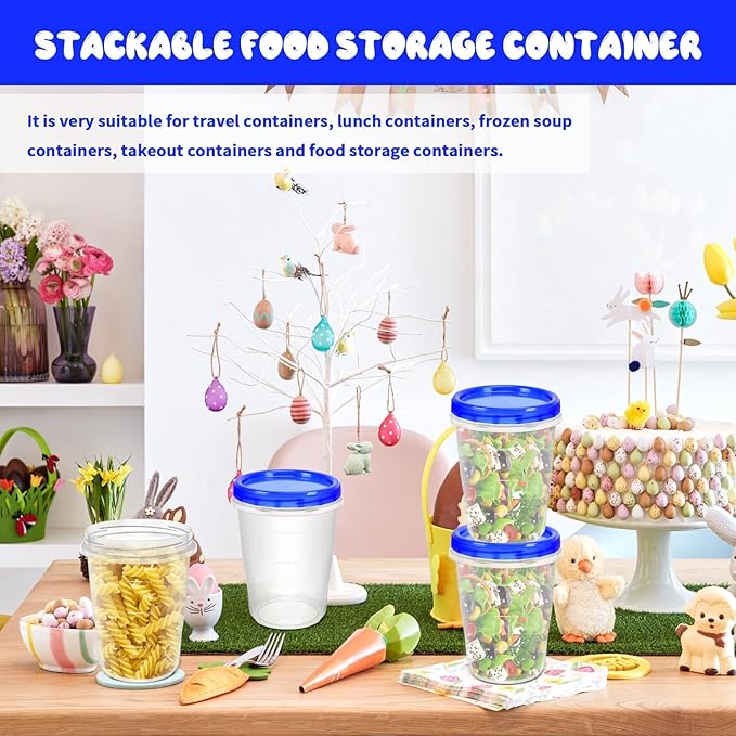 12 Pack Freezer Containers with Screw On Lids, 32 Oz Stackable Reusable Plastic Storage Container, Airtight Plastic Food Storage Containers with Twist Top Lids for Food Soup Jello Sauce