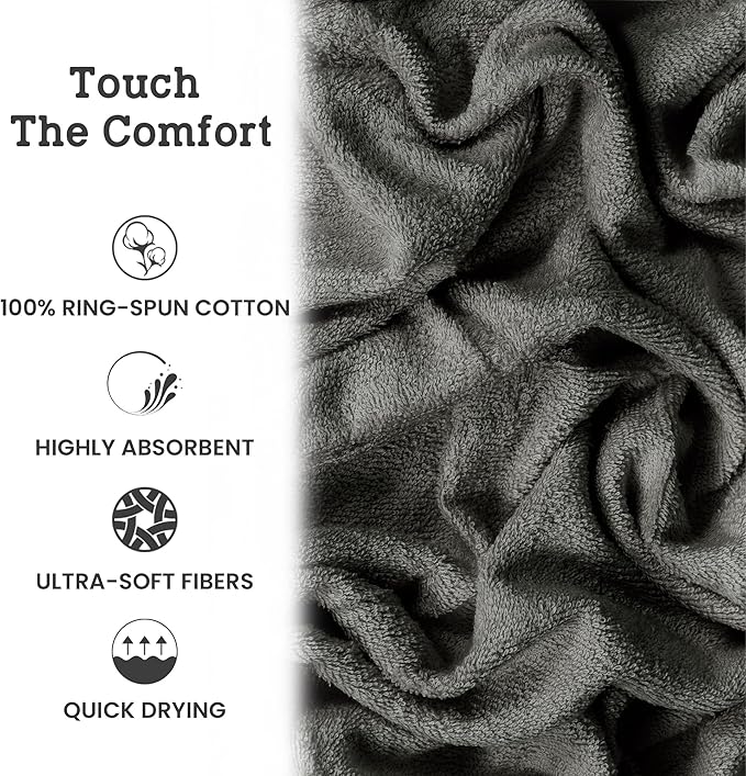 Casa Lino Face Towels & Body Wash Cloths for Showering - 100% Cotton Wash Cloths for Bathroom - Highly Absorbent & Quick Drying Washcloth Set - Cotton Washcloths 24 Pack (12" x 12") - (Silver Grey)