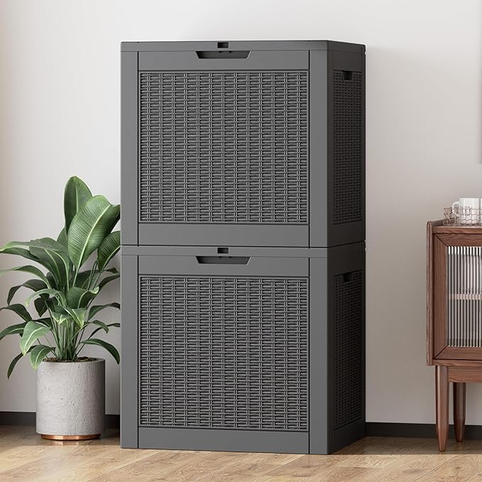 31 Gallon Outdoor Storage Box, Resin Deck Boxes Outdoor Waterproof For Patio Furniture, Garden Tools, Pool Supplies, Durable And UV Resistant, Lockable(2Box,a set)