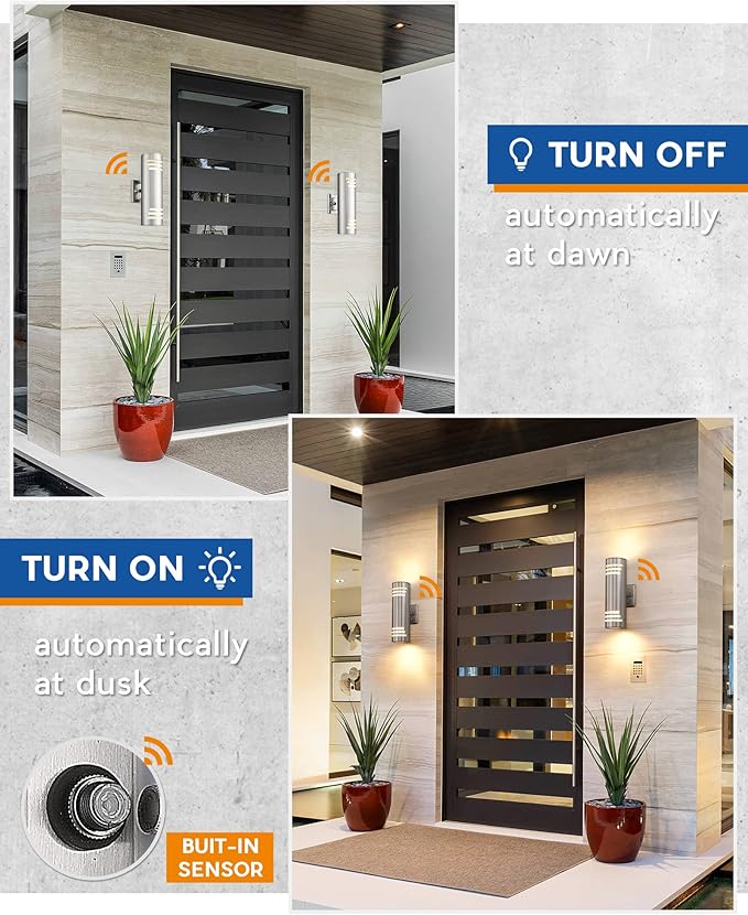TENGXIN Dusk to Dawn Outdoor Wall Lights,Exterior Wall Light Fixture with Stainless Steel Cylinder,Sensor Lights for Outside,Waterproof.