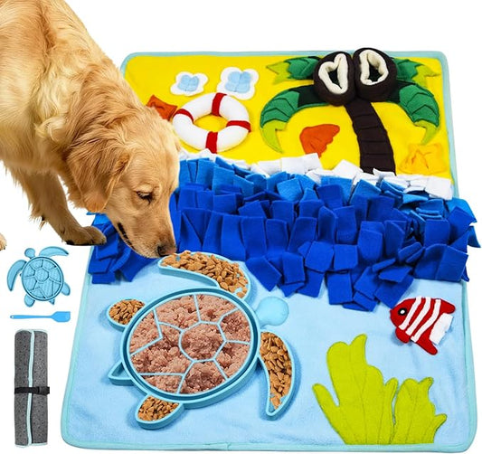 Dog Snuffle Mat for Dogs Large Breed with Turtle Lick Mat, Interactive Dog Toys Puzzle Enrichment Toys, Dogs Food Mat, Ideal for Pets to Reduce Boredom Slow Eating (2-in-1)