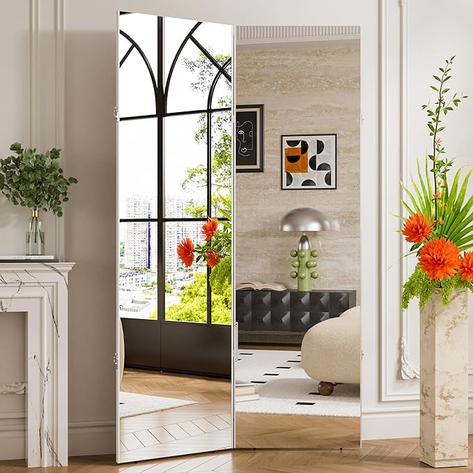 brisafe 360-Degree Folding Full-Length Mirror - 63" x 55"Oversized Anti-Shatter Nano Film Mirror, Space-Saving Foldable Design for Home Gym/Yoga Studio, 60% Commercial Insurance Discount, White