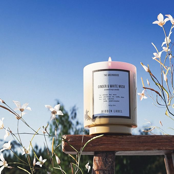 Ginger & White Musk Soy Candle, 12oz Natural Soy Wax Non Toxic, 75 Hours Burn Time,Clean Burn, Aromatherapy Candles for Home Scented, Stress Relief, Meditation, Yoga & Relaxation