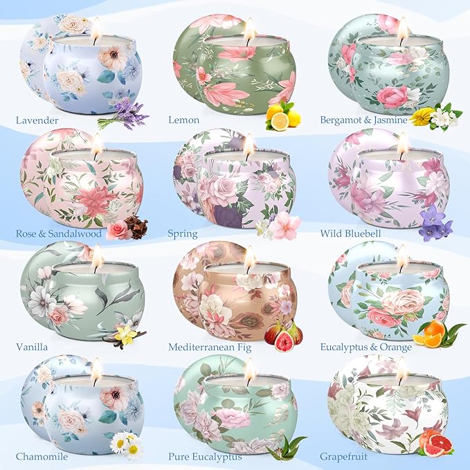 BlissfulOasis Scented Candles Set, 30 oz 12 Pack Candles for Home Scented, 180-240 Hours Christmas Candles Present Set for Women and Men, Soy Wax Candles for Holidays, Birthday, Valentine's Day