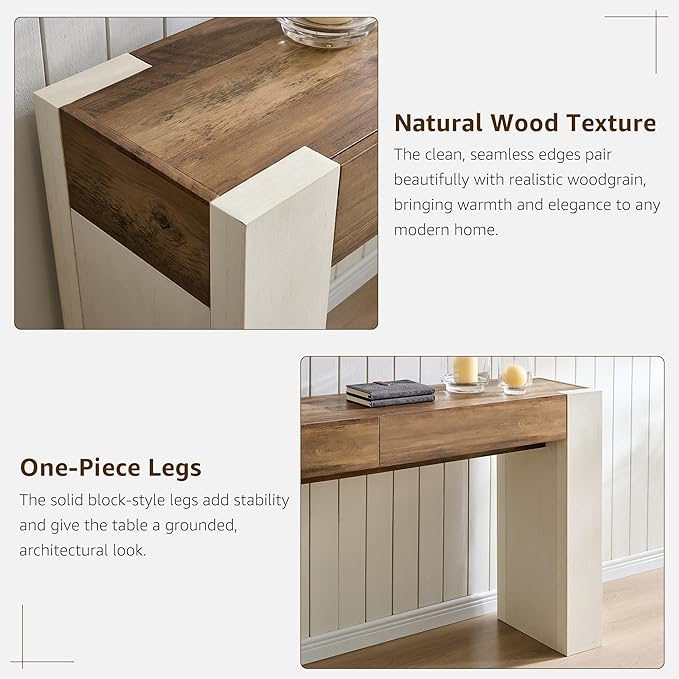 OKD Modern Entryway Console Table, Sofa Table with Drawers, 63" Long Hall Table Behind Couch, Thick Wood Design for Living Room, Hallway - Antique White