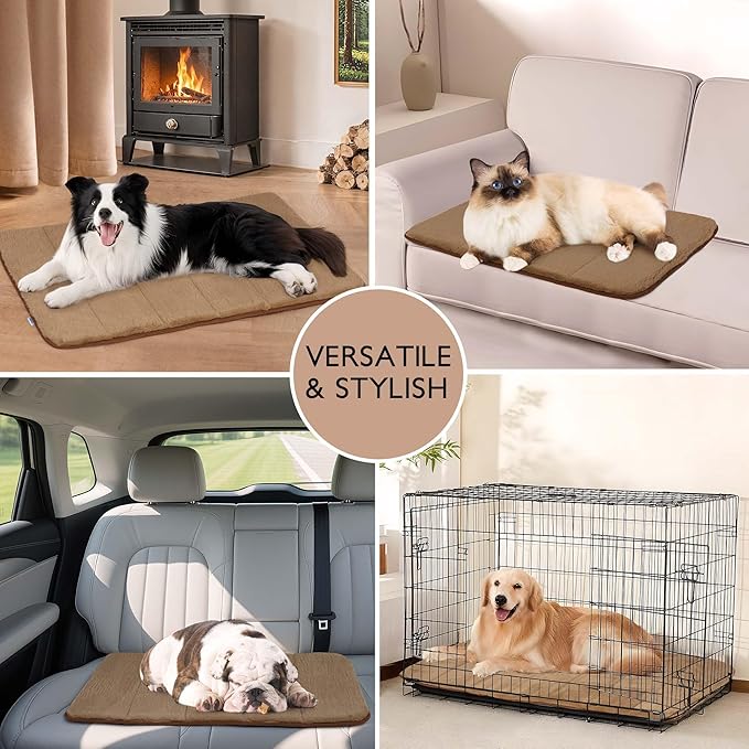 Dog Crate Pad for X Large Dogs - Orthopedic Dog Bed with Memory Foam, Washable Soft Warm Pet Mat with Non-Slip Bottom, Khaki