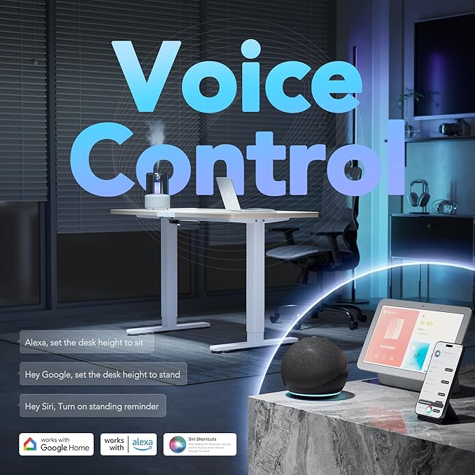 HUANUO AI-Powered Electric Standing Desk with Smart APP, Work with Alexa & Google, Adjustable Height, 6 Memory Settings, Sedentary Reminder, Ergonomic Sit-Stand Desk, 32-inch, Light Walnut