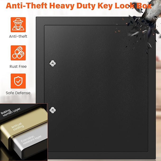 125 Keys Dual Lock Box Wall Mount, Anti-Theft Key Cabinet with Key Hooks & 125 Tags Key Labels, Steel Drop Slot Key Safe for Hotels & Office & Companies & Car Dealerships