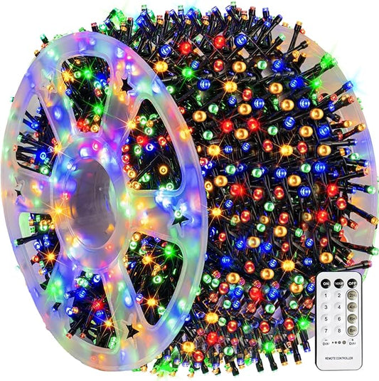Dazzle Bright Outdoor Christmas String Lights, 1000 LED 328 FT Plug in Fairy Light with Remote Control 8 Modes & Timer, Waterproof Decoration for Home Garden Yard Xmas Wedding, Multi-Colored