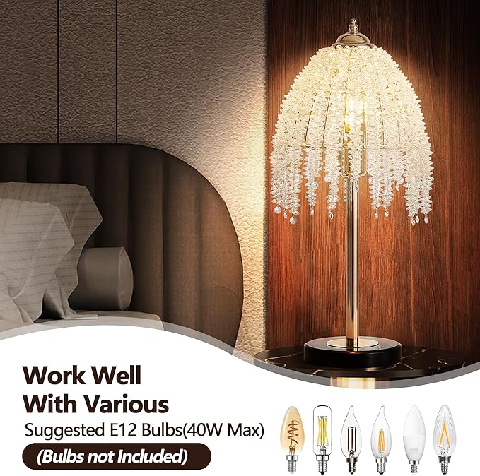 Vintage Style Floor Standing Lamp, Waterfall Design with Grape-Shaped Tall Gold Pole Light, Modern Dimmable Crystals Standing Lamps (Table Lamp-Gold+Iron-6)