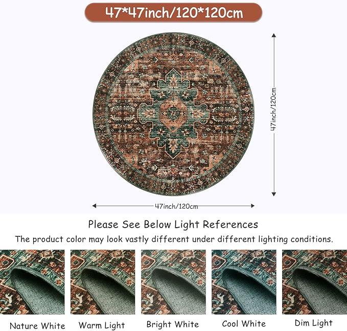 Moynesa Ultra-Thin Washable Round Rug - 4Ft Round Area Rugs for Bedroom Brown Bathroom Circle Mat, Non Slip Non Shedding Low Pile Indoor Floor Carpet for Living Room Coffee Table Kitchen, Brown