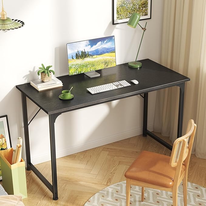 Huuger Modern Simple Office Desk, 40 Inch Gaming Desk with Storage, Black Metal Frame, Large Legroom