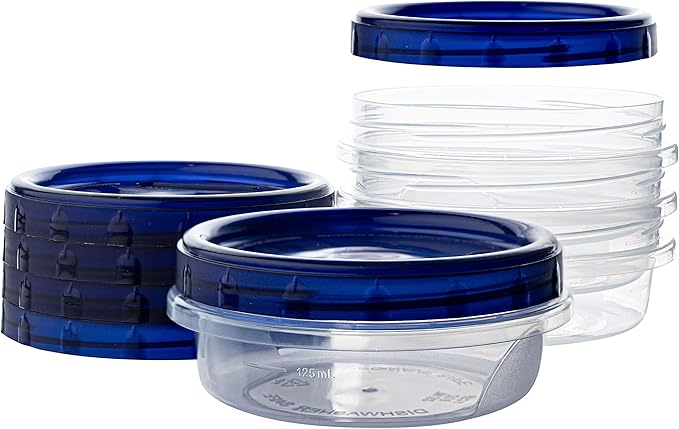 PLASTICPRO [8 oz 8 Pack] Twist Top Deli Containers Clear bottom With blue Top Twist on Lids Reusable, Stackable, Food Storage Freezer Container