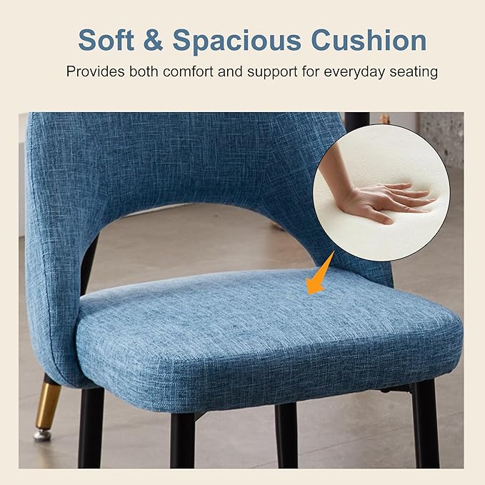 Modern Dining Chairs, Fabric Upholstered Accent Kitchen Chairs with Comfy Padded Seat & Sturdy Metal Legs, Side Farmhouse Chairs for Dining Room, Living Room, Restaurant (Blue, Set of 4)