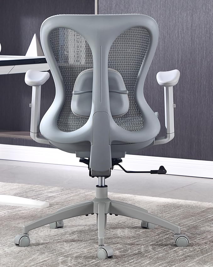 Ergonomic Office Desk Chair, Comfortable Computer Gaming Chair, Breathable Mesh Back & Seat, Adjustable Armrest, Lumbar Support, Butterfly Design for Home Office (Gray)