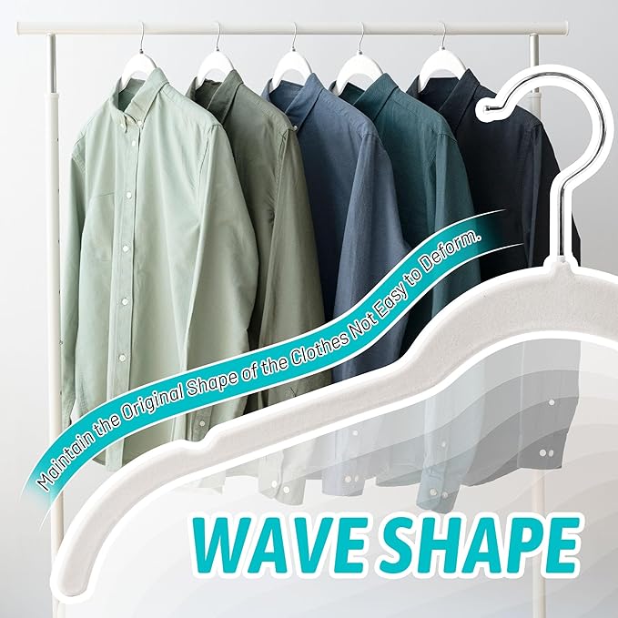 Premium Velvet Shirt Hangers 50 Pack, Non-Slip 360° Swivel Hook Slim Felt Hanger, Space Saving Flocked Hangers for Tank Tops, Blouses, Strappy Dresses(White)