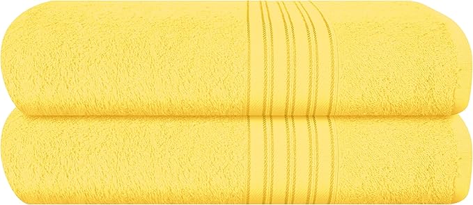 BOUTIQUO 100% Cotton 2 Pack Bath Towel Set 28x55, Eco-Friendly Large Bath Towels, Compact Quickdry Lightweight Soft & Highly Absorbent Bath Towel, Ideal for Everyday Gym Travel Camp Pool - Lime Yellow