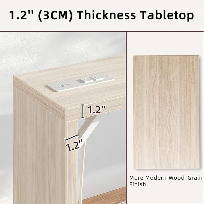 TIQLAB Sofa Table, 79''L x 9.1''W (1.2'' Thickness) Long Console Table Behind Couch, Entryway Table with Angled Metal Frame, Industrial Console Table, Light Walnut