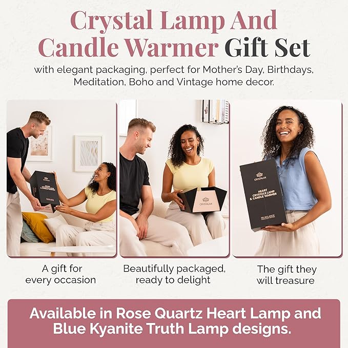 CRYSTALAX Candle Warmer Lamp with Rose Quartz Crystals – Luxury Flameless Candle Melting Lamp for Home Décor, Aromatherapy & Relaxation – Timer, Touch Sensor & 2 Bulbs Included with luxury gifting box