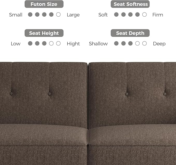 89” Futon Sofa Bed,Comfy Futon Couch Bed with 2 Square Pillows,Convertible Sleeper Sofa with Adjustable Backrest& Armrests, Modern Loveseat Sleeper for Living Room, Bedroom, Linen Brown