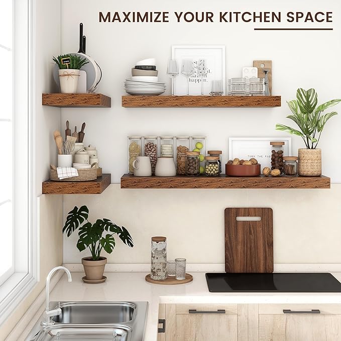 Floating Shelves for Wall, 36 Inch Wide x 12 Inch Deep Floating Shelves, Long Wood Floating Wall Shelf Shelves for Living Room Bathroom Bedroom Kitchen Home - (Brown, 36" W x 12" D x 2" H)