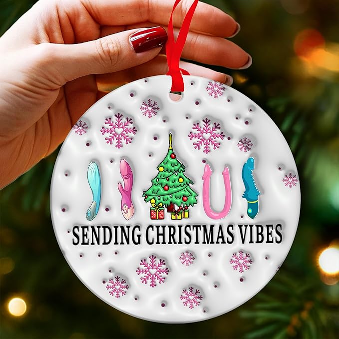 Funny Christmas Ornaments - Humorous Holiday Ornaments for Christmas Tree Decoration, Unique Gag Gifts for Friends, White Elephant Gifts - Quirky Ceramic Ornament with Gift Box