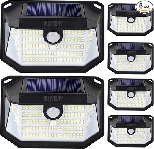 Solar Outdoor Lights, 230 LED with Motion Sensor and 3 Modes, IP65 Waterproof, 270° Wide Angle Light, Easy-to-Install Intelligent Security Wireless Wall Lights for Patio, Front Door(6 Pack)
