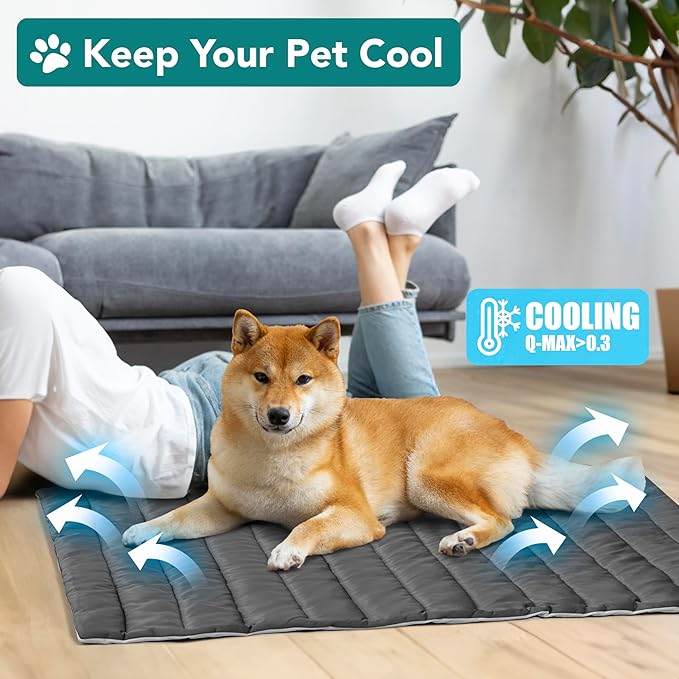 PetAmi Cooling Mat for Dog, Premium Pet Cooling Blanket for Crate Kennel, Indoor Cat Cool Sleeping Pad, Q-MAX Cold Sofa Couch Cover for Summer, Gray/Light Grey, Large (40x60)