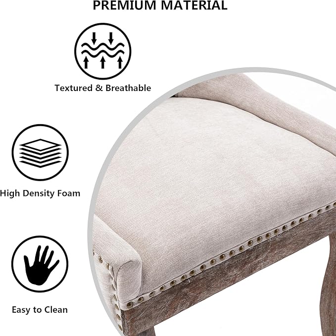 Farmhouse Dining Chairs Set of 2, Upholstered Fabric Dining Room Accent Chairs with Wood Legs & Bronze Nailhead, High Wingback Kitchen Chairs for Living Room Hotel Apartment, Beige