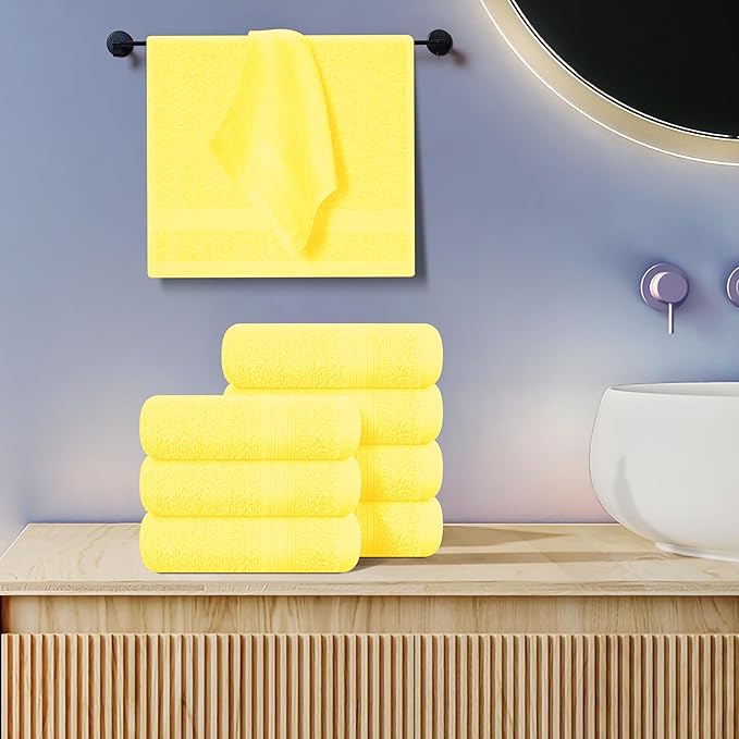 BOUTIQUO Ultra Soft Cotton Washcloths, Contains 12 Piece Face Cloths 12x12 inch, Ideal for Everyday use Face Towels, Compact & Lightweight Multi Purpose Washcloths - Lime Yellow