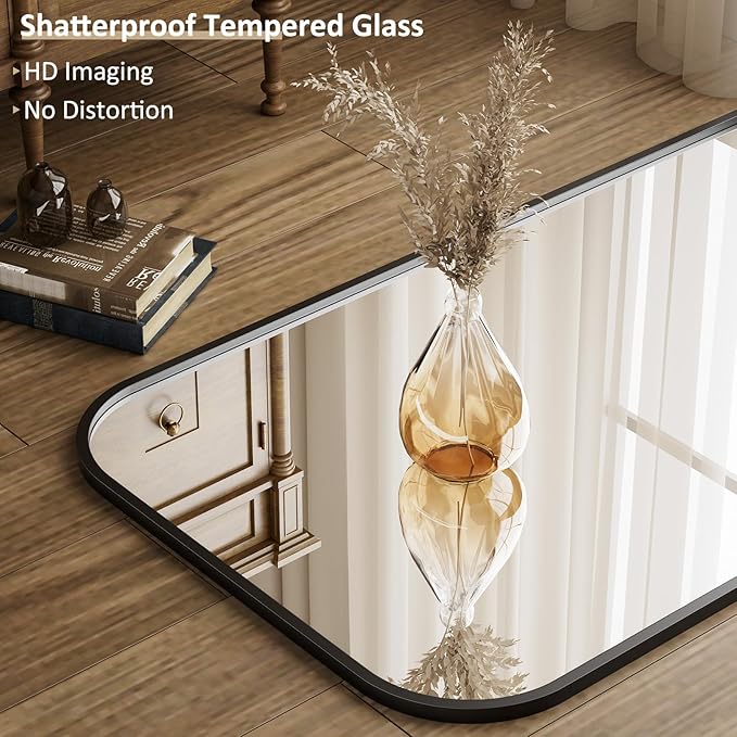 Full Length Mirror 64"x21" Arched Floor Standing Large Mirrors Full Body Mirror with Stand - with Aluminum Frame for Bedroom Living Room, Black