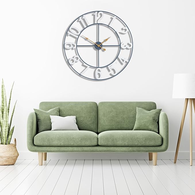Sorbus 32-Inch Large Wall Clock – Decorative White Metal Clock with Gold Hands – Silent, Battery Operated, Modern Wall Decor for Living Room, Kitchen, or Office – Great Gift for Housewarming or Office