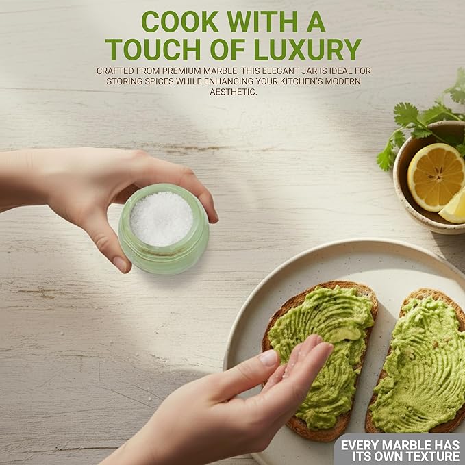 Natural Marble Candy Jar Handmade Cover Pot Storage - Deep Covered Kitchenware Jar Container, Onyx Green