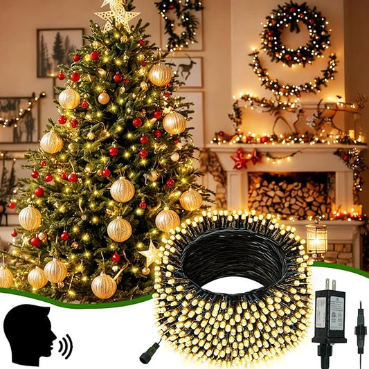 2025 New Christmas String Lights with Voice Control Outdoor/Indoor, 200 LED 75.8FT Extendable Christmas Lights Green Wire, 12 Modes & Timer, Waterproof Fairy Lights for Xmas Party Garden (Warm White)