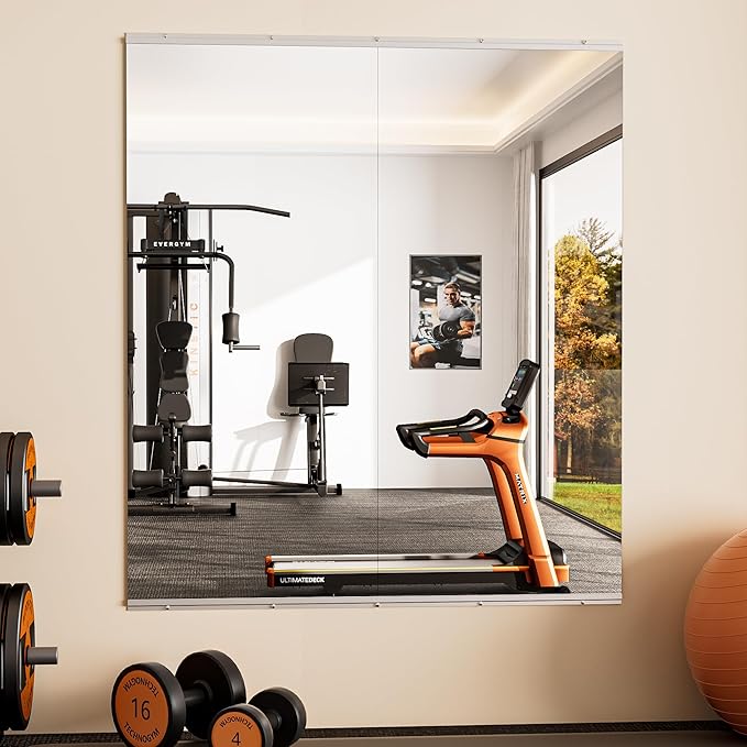 Keonjinn Home Gym Mirror, 56" x 24" - 2PCS Workout Mirrors for Home Gym, Frameless Tempered Glass, Full Body Wall Mirrors for Fitness Exercise, Yoga Room, Dance Studio, Bedroom, Garage